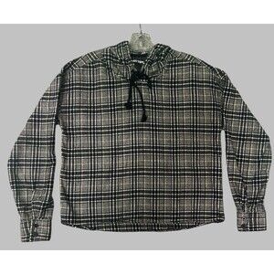 Hot Topic Black Plaid Crop Hoodie Women’s Medium Grunge Gothcore Flannel Style